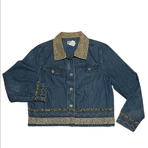 Leopard Collar Denim Jacket